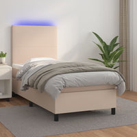 Giroletto Molle Materasso e LED-Struttura Letto con LED Cappuccino 80x200 cm Similpelle 305202