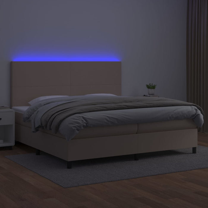 Giroletto Molle Materasso e LED Cappuccino 200x200cm Similpelle 3135848
