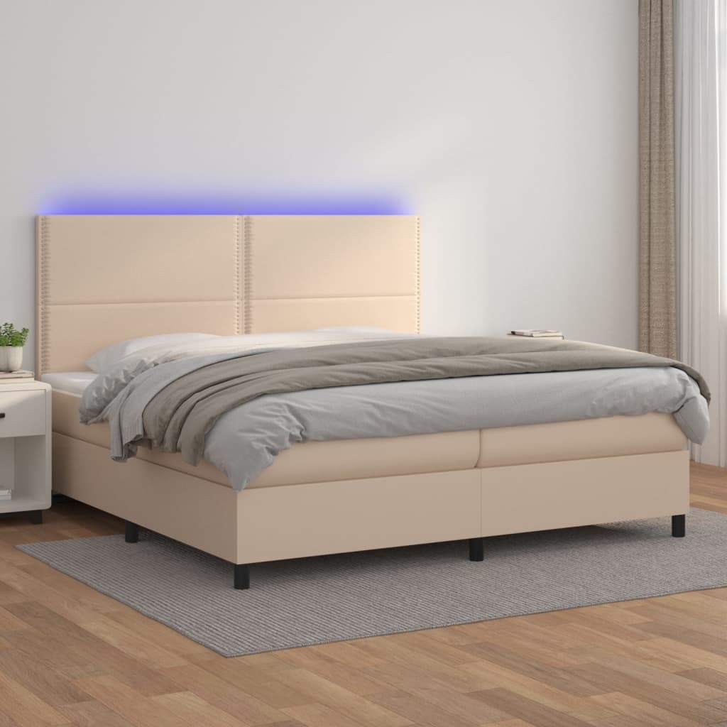Giroletto Molle Materasso e LED Cappuccino 200x200cm Similpelle 3135908