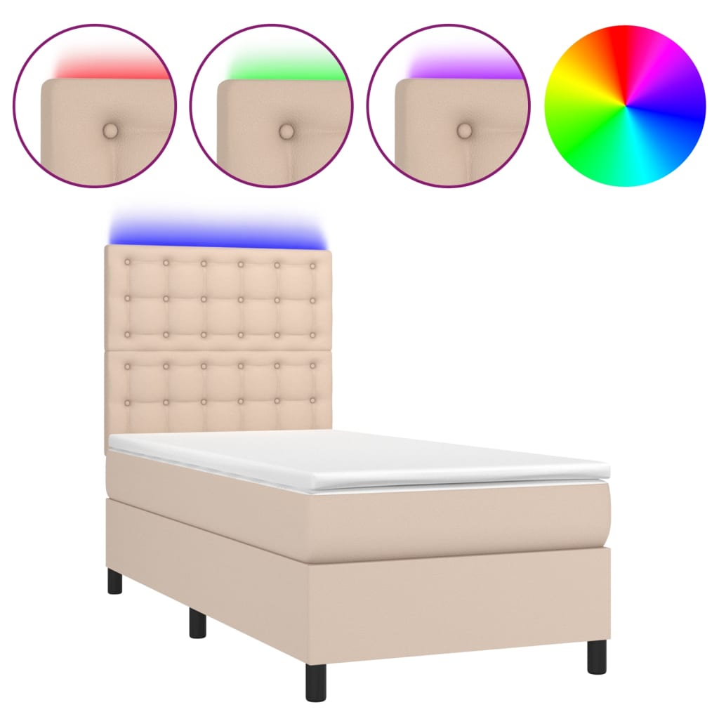 Giroletto Molle Materasso e LED-Struttura Letto Cappuccino 90x190 cm Similpelle 425842