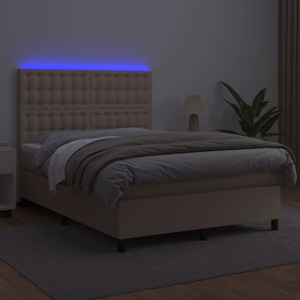Giroletto Molle Materasso e LED Cappuccino 140x190cm Similpelle 3135944