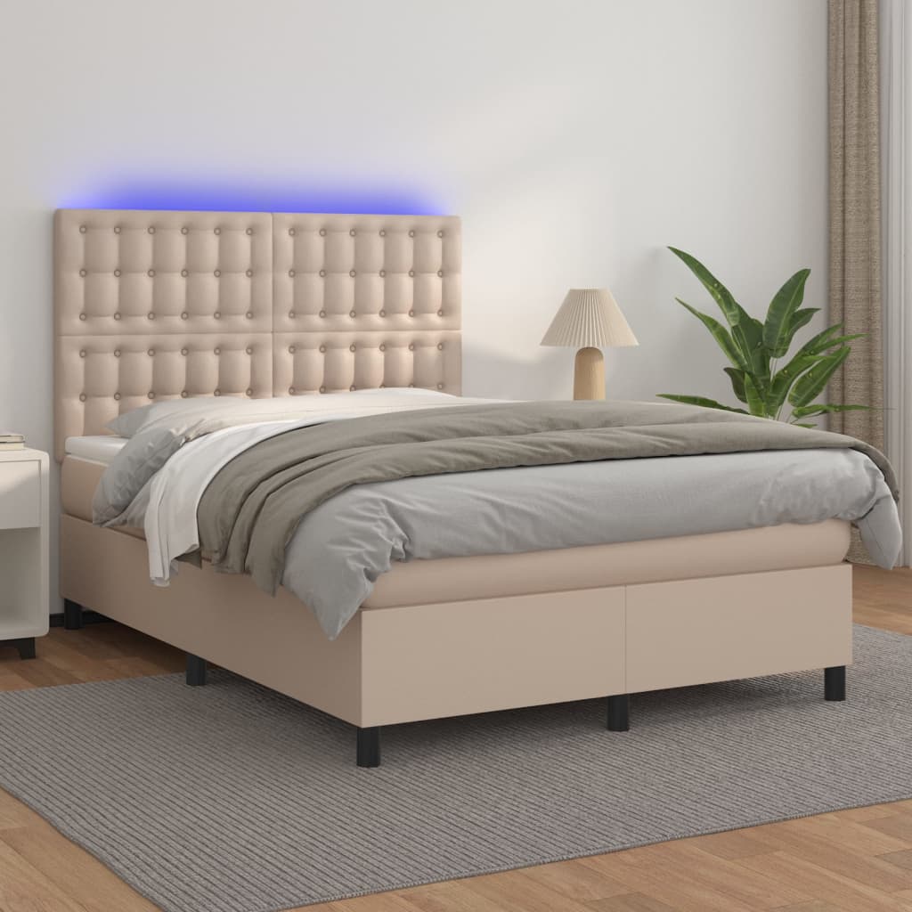 Giroletto Molle Materasso e LED Cappuccino 140x190cm Similpelle 3135944