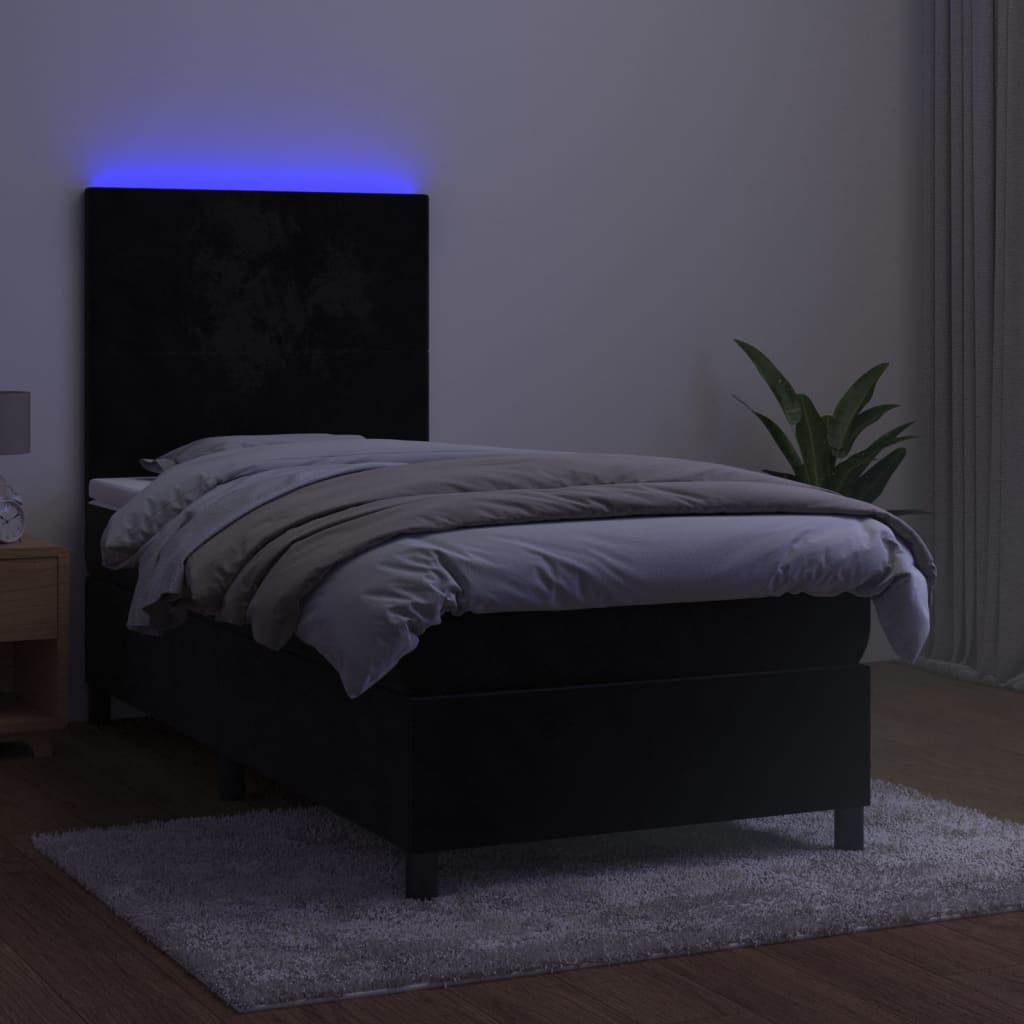 Letto a Molle con Materasso e LED Nero 100x200 cm in Velluto 3135989