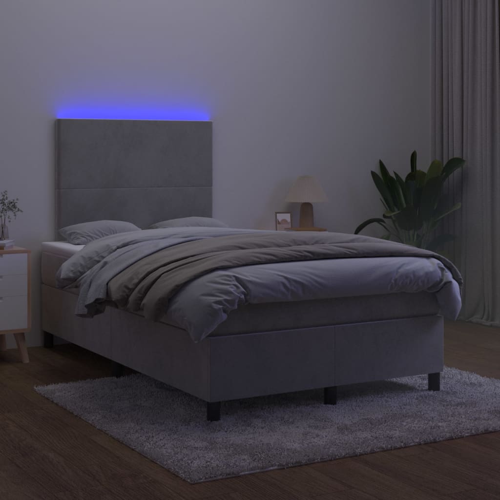 Letto a Molle Materasso e LED Grigio Chiaro 120x200 cm Velluto 3135993