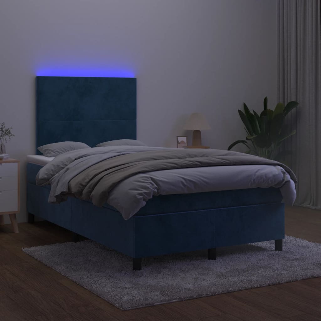 Letto a Molle con Materasso e LED Blu Scuro 120x200cm 3135997