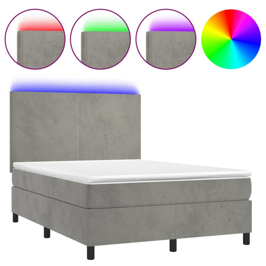 Letto a Molle Materasso e LED Grigio Chiaro 140x200 cm Vellutocod mxl 99600