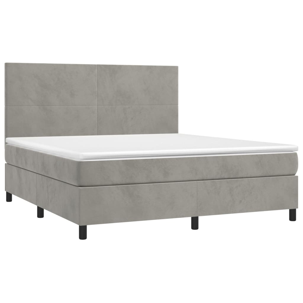 Letto a Molle Materasso e LED Grigio Chiaro 160x200 cm Velluto 3136011