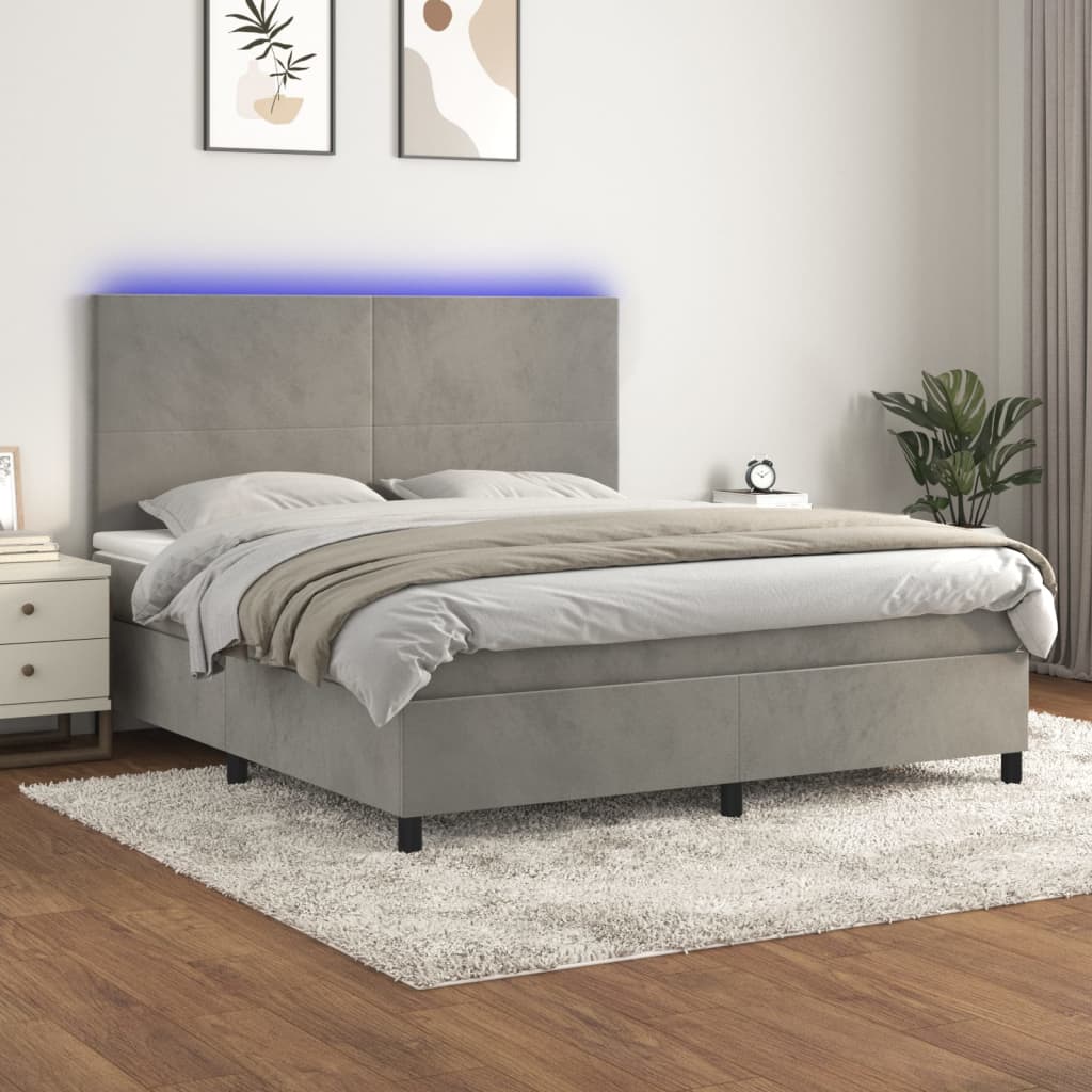 Letto a Molle Materasso e LED Grigio Chiaro 160x200 cm Vellutocod mxl 99060