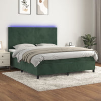 Letto a Molle con Materasso e LED Verde Scuro 160x200cm Vellutocod mxl 127641