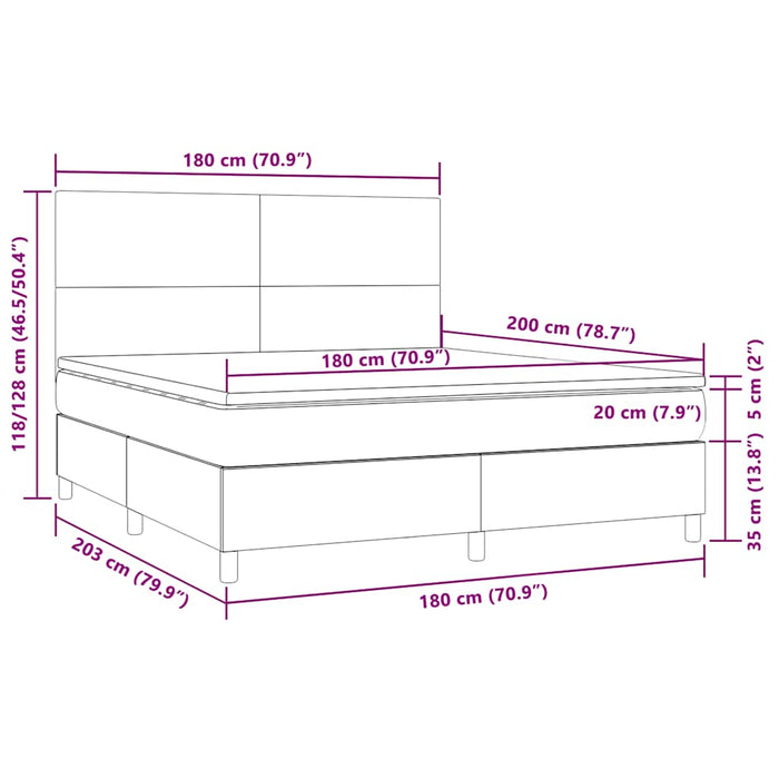 Letto a Molle con Materasso e LED Verde Scuro 180x200cm Velluto 3136020