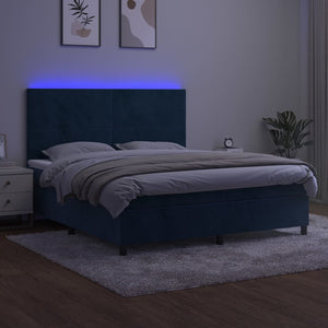 Letto a Molle con Materasso e LED Blu Scuro 180x200 cm 3136021
