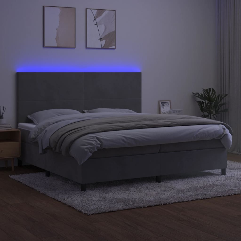 Letto a Molle Materasso e LED Grigio Chiaro 200x200 cm Velluto 3136023