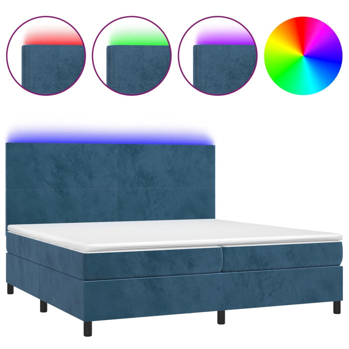 Letto a Molle con Materasso e LED Blu Scuro 200x200 cm 3136027