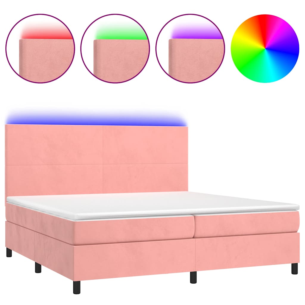 Letto a Molle con Materasso e LED Rosa 200x200 cm in Velluto 3136028