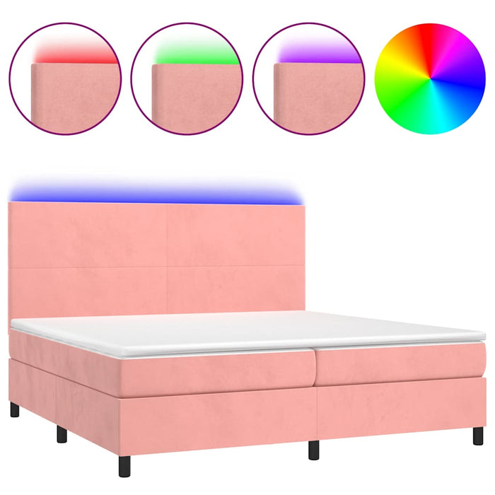 Letto a Molle con Materasso e LED Rosa 200x200 cm in Velluto 3136028