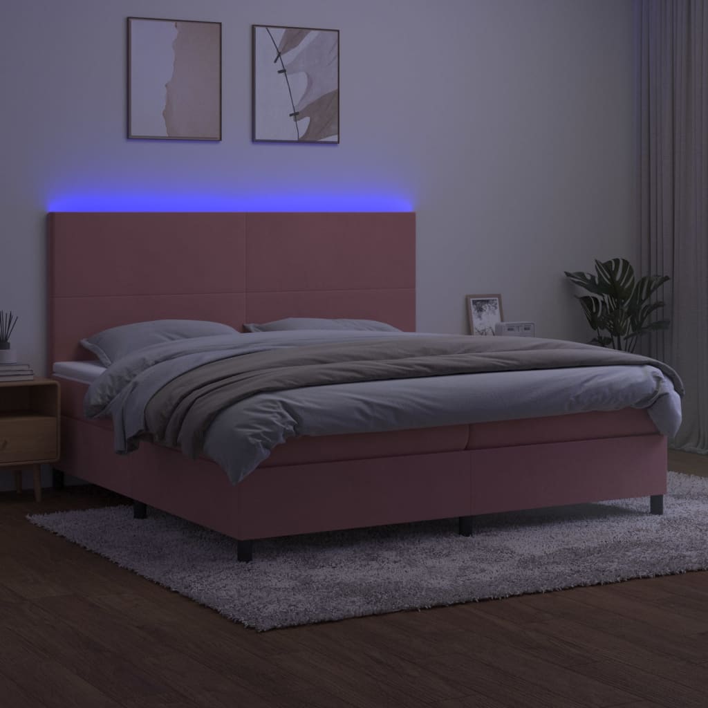 Letto a Molle con Materasso e LED Rosa 200x200 cm in Velluto 3136028