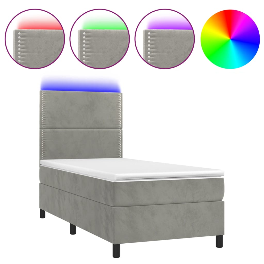 Letto a Molle Materasso e LED Grigio Chiaro 80x200 cm Velluto 3136029
