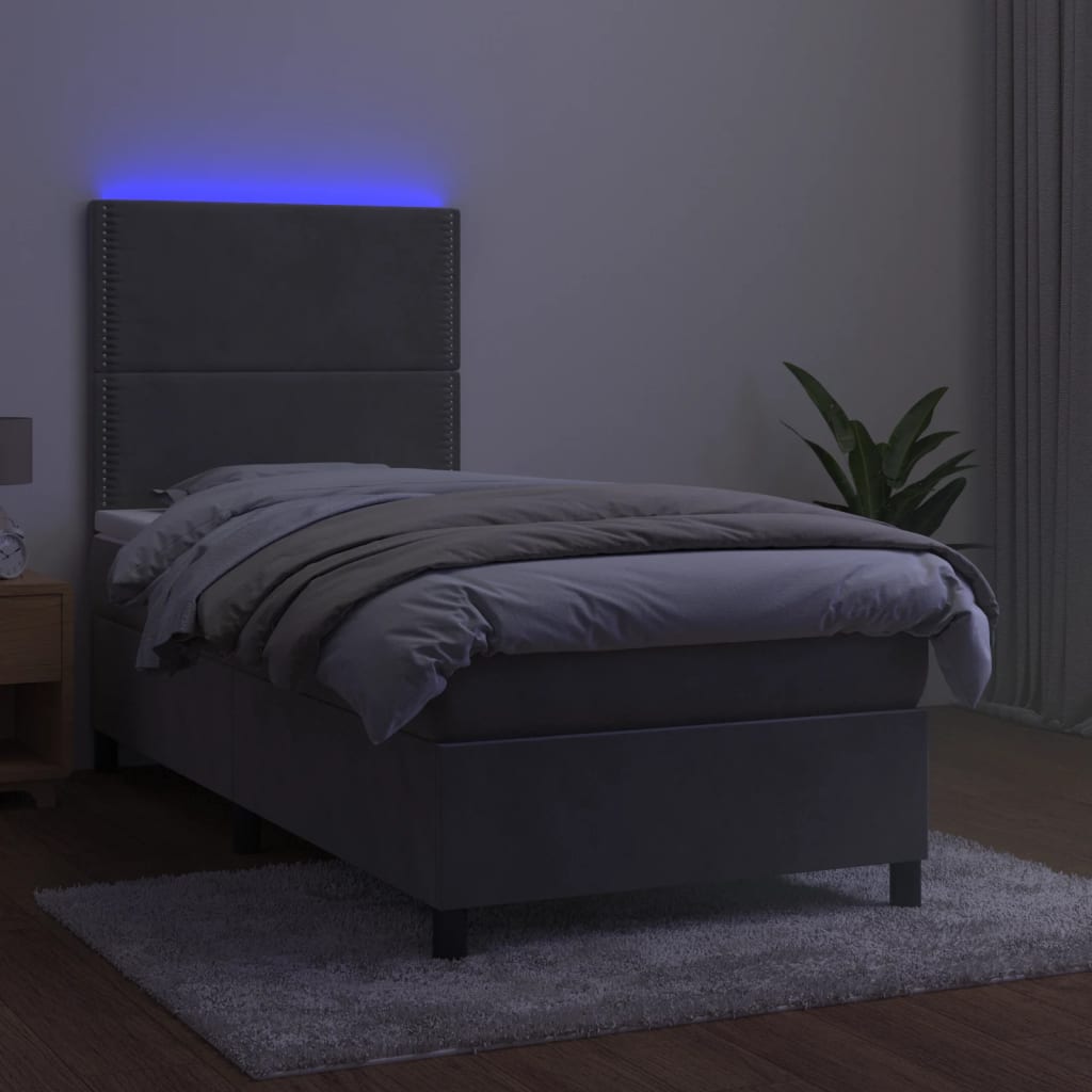 Letto a Molle Materasso e LED Grigio Chiaro 80x200 cm Velluto 3136029
