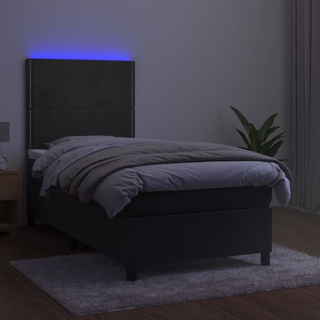 Letto a Molle con Materasso e LED Grigio Scuro 80x200cm Velluto 3136030