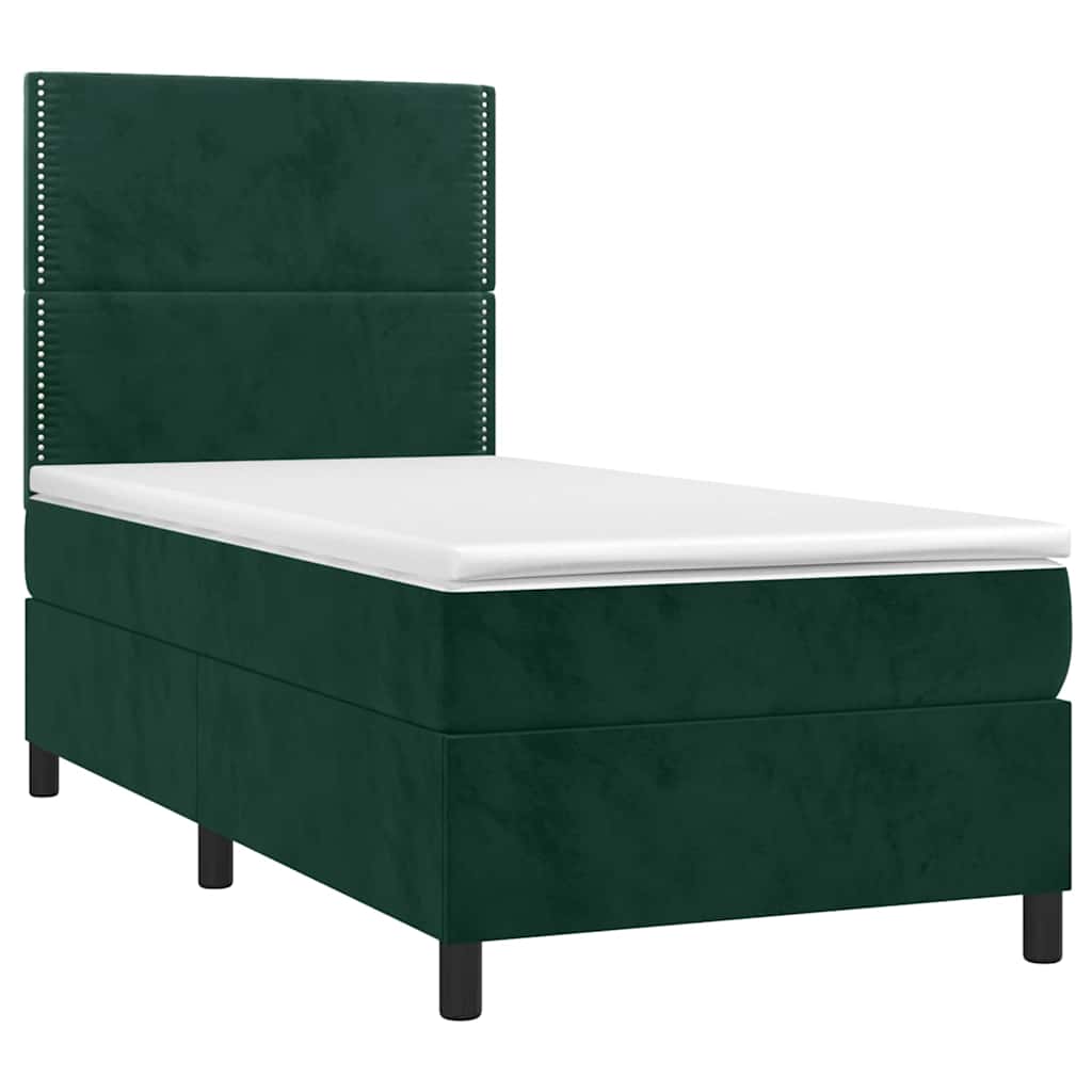 Letto a Molle con Materasso e LED-Struttura Letto con Materasso Verde Scuro 90x190 cm Velluto 367932