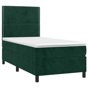 Letto a Molle con Materasso e LED-Struttura Letto con Materasso Verde Scuro 90x190 cm Velluto 367932