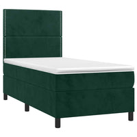 Letto a Molle con Materasso e LED Verde Scuro 90x190 cm Velluto 3136038
