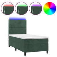 Letto a Molle con Materasso e LED Verde Scuro 100x200cm Vellutocod mxl 75080