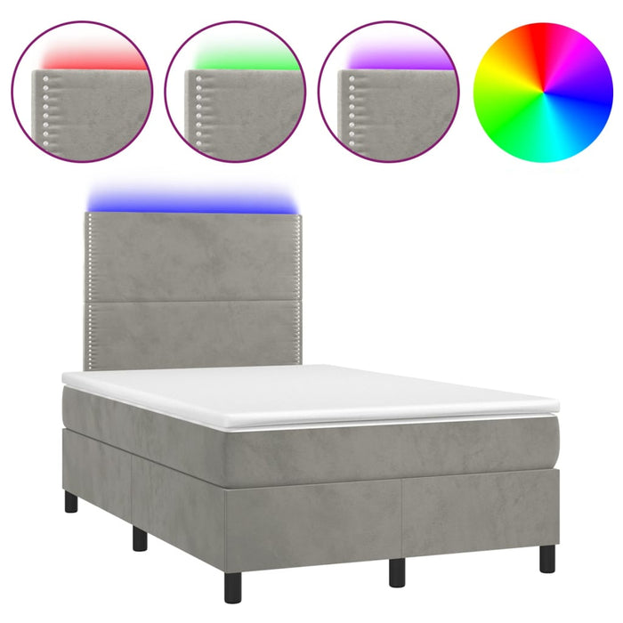 Letto a Molle Materasso e LED Grigio Chiaro 120x200 cm Velluto 3136053