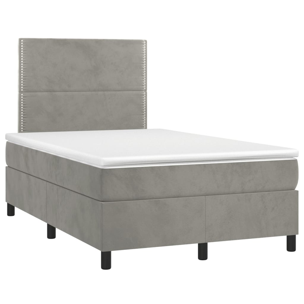 Letto a Molle Materasso e LED Grigio Chiaro 120x200 cm Velluto 3136053
