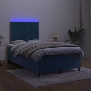 Letto a Molle con Materasso e LED Blu Scuro 120x200cm