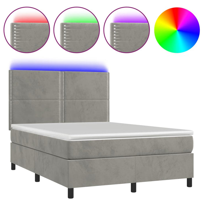 Letto a Molle Materasso e LED Grigio Chiaro 140x190 cm Velluto 3136059