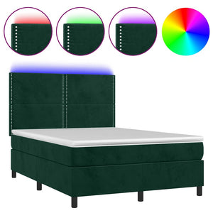 Letto a Molle con Materasso e LED Verde Scuro 140x190cm Velluto 3136062