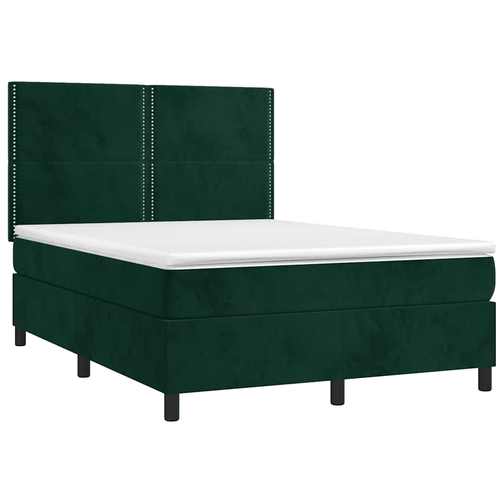 Letto a Molle con Materasso e LED Verde Scuro 140x190cm Velluto 3136062