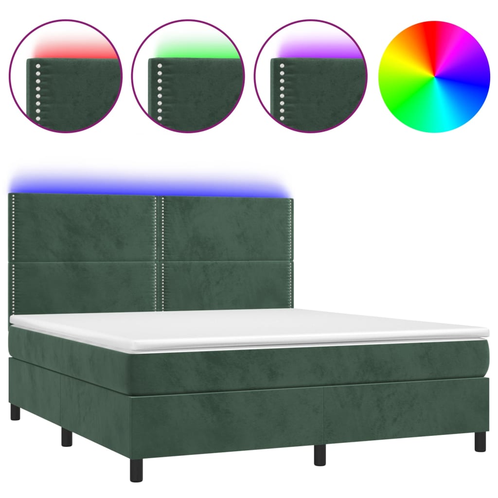 Letto a Molle con Materasso e LED Verde Scuro 180x200cm Vellutocod mxl 123028
