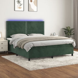Letto a Molle con Materasso e LED Verde Scuro 180x200cm Vellutocod mxl 123028