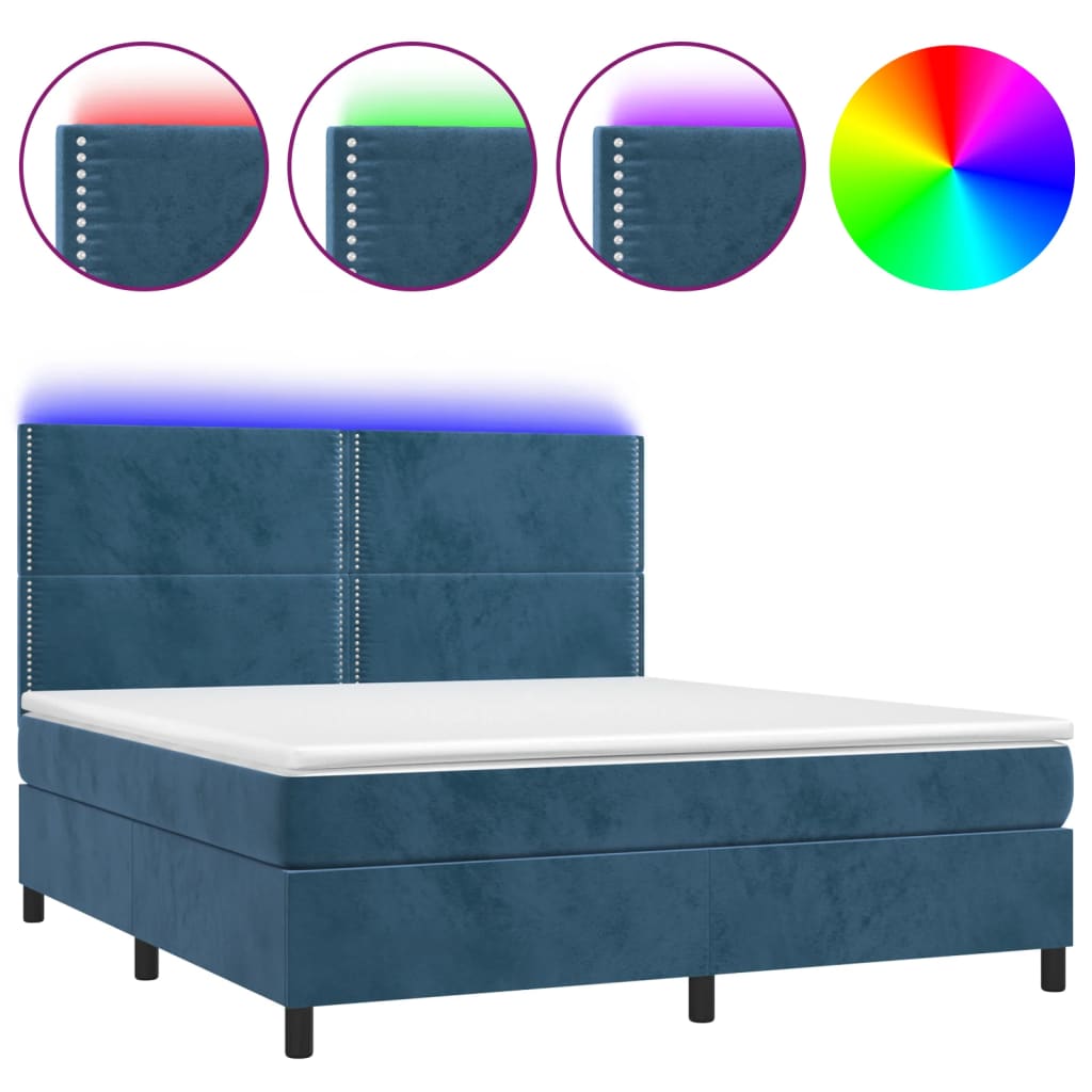 Letto a Molle con Materasso e LED Blu Scuro 180x200 cm 3136081