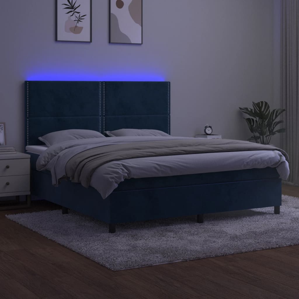 Letto a Molle con Materasso e LED Blu Scuro 180x200 cm 3136081
