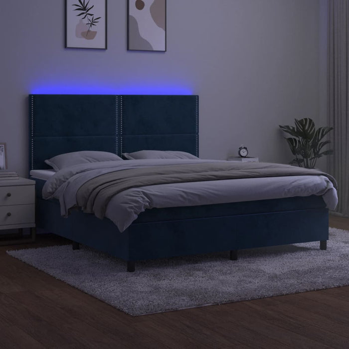 Letto a Molle con Materasso e LED Blu Scuro 180x200 cm 3136081