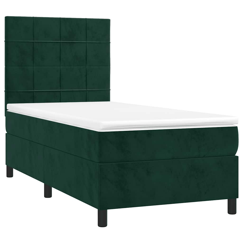 Letto a Molle con Materasso e LED-Struttura Letto con Materasso Verde Scuro 80x200cm Velluto 397110