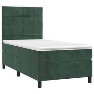 Letto a Molle con Materasso e LED Verde Scuro 90x190 cm Velluto 3136098