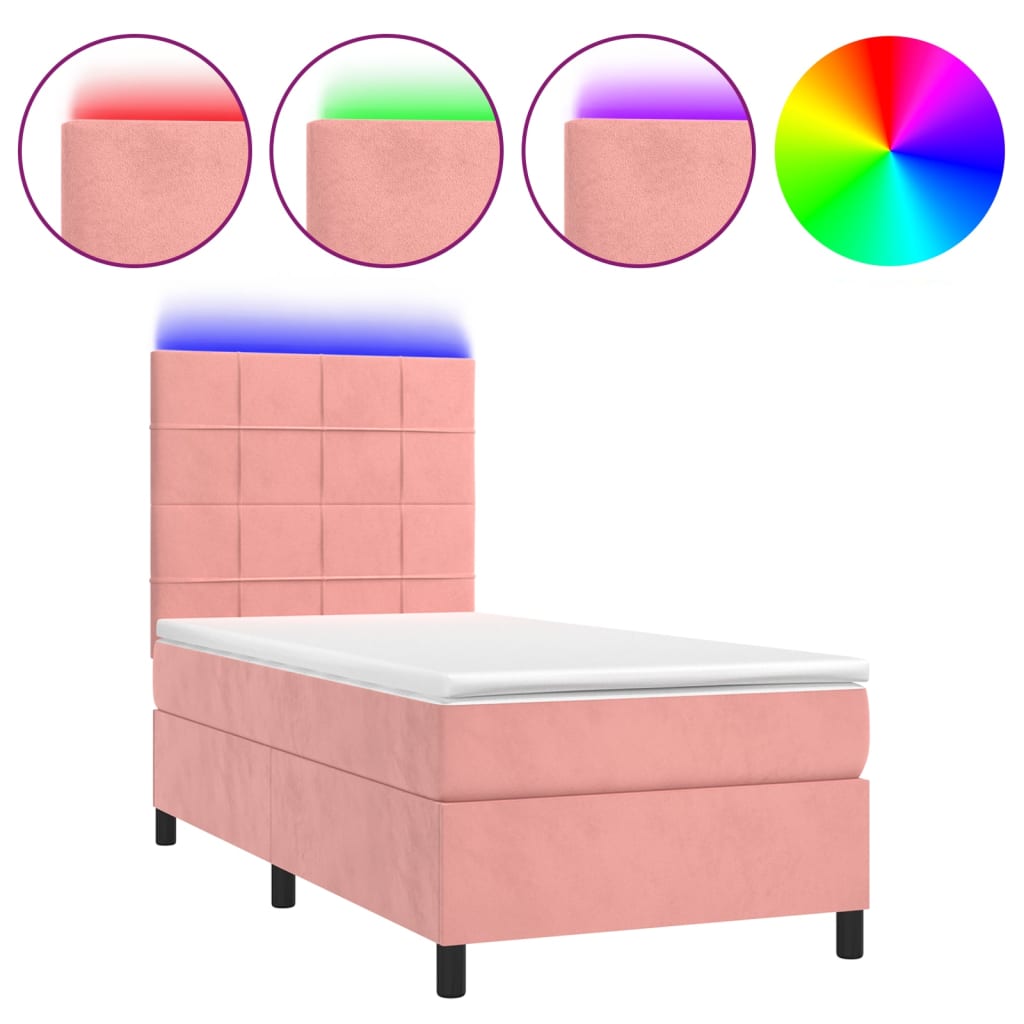 Letto a Molle con Materasso e LED-Struttura Letto con Materasso Rosa 90x190 cm in Velluto 780711