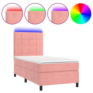 Letto a Molle con Materasso e LED-Struttura Letto con Materasso Rosa 90x190 cm in Velluto 780711