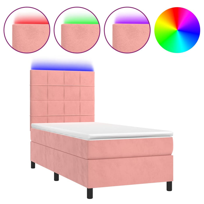 Letto a Molle con Materasso e LED-Struttura Letto con Materasso Rosa 90x190 cm in Velluto 780711