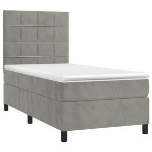 Letto a Molle Materasso e LED Grigio Chiaro 90x200 cm Velluto 3136101