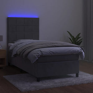 Letto a Molle Materasso e LED Grigio Chiaro 90x200 cm Velluto 3136101
