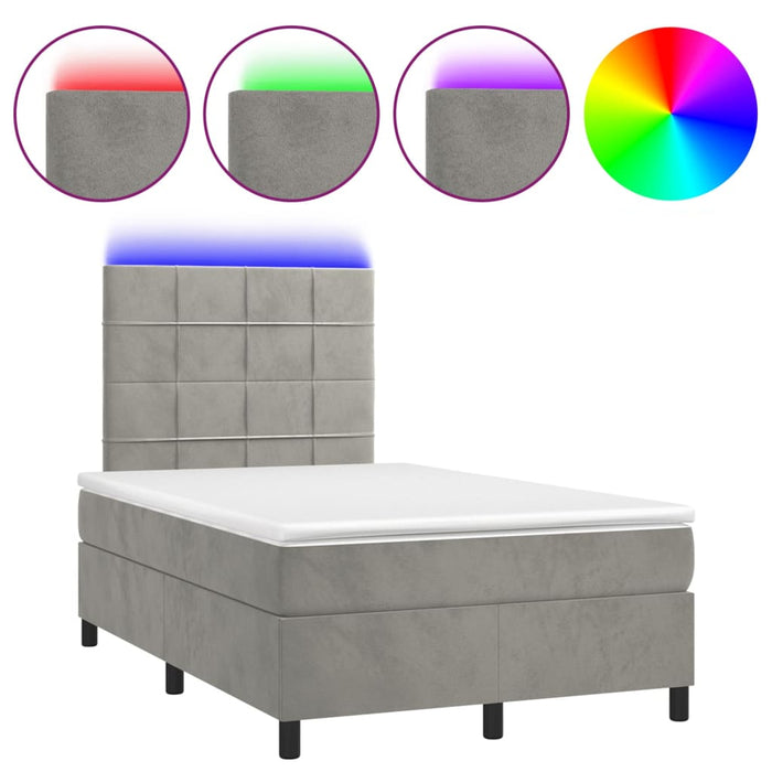 Letto a Molle Materasso e LED Grigio Chiaro 120x200 cm Velluto cod mxl 63908