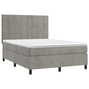 Letto a Molle Materasso e LED Grigio Chiaro 140x190 cm Velluto 3136119