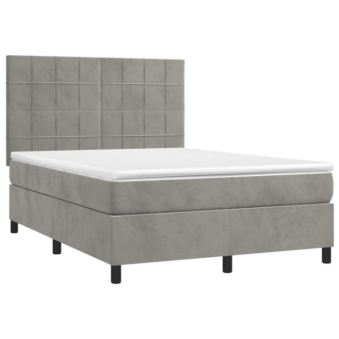Letto a Molle Materasso e LED Grigio Chiaro 140x190 cm Velluto 3136119