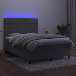 Letto a Molle Materasso e LED Grigio Chiaro 140x190 cm Velluto 3136119