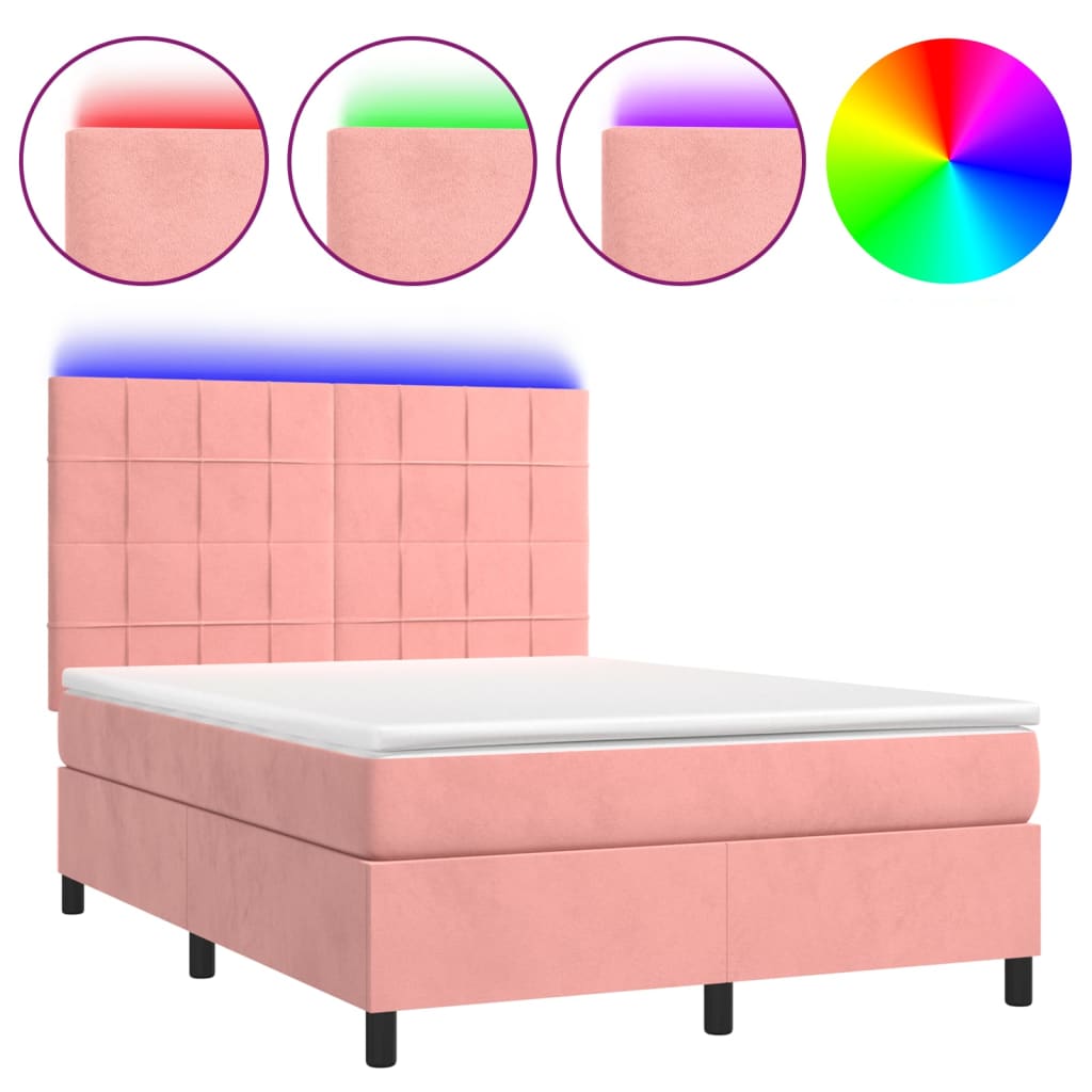 Letto a Molle con Materasso e LED Rosa 140x190 cm in Vellutocod mxl 123043